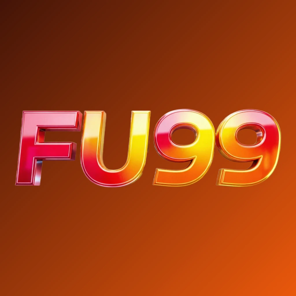 Vibrant FU99 logo design featuring bold heavy typography in bright red, yellow, and orange with a glossy 3D effect, showcasing energetic modern branding on a transparent background in a wide horizontal rectangular wordmark style for website headers